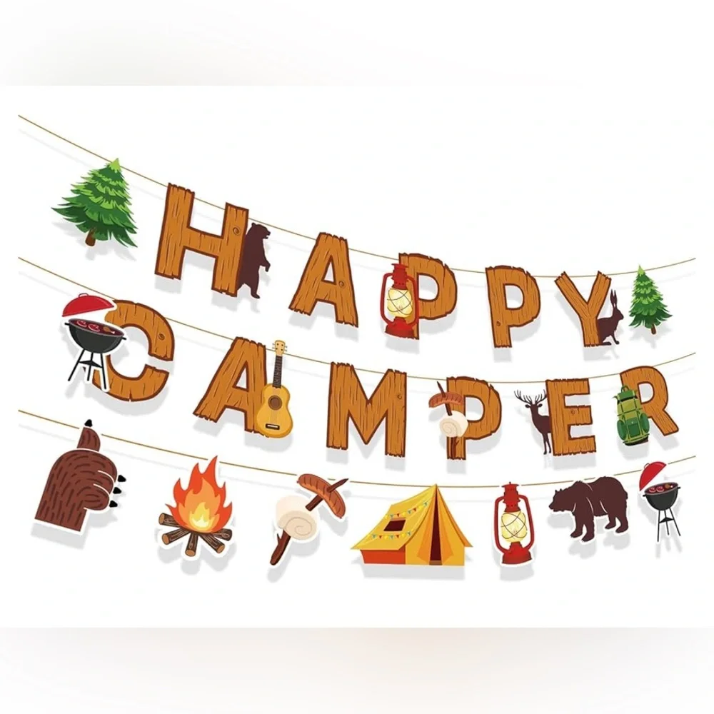 Happy Camper Banner, cut out teachers bulletin board Camping Adventure Party